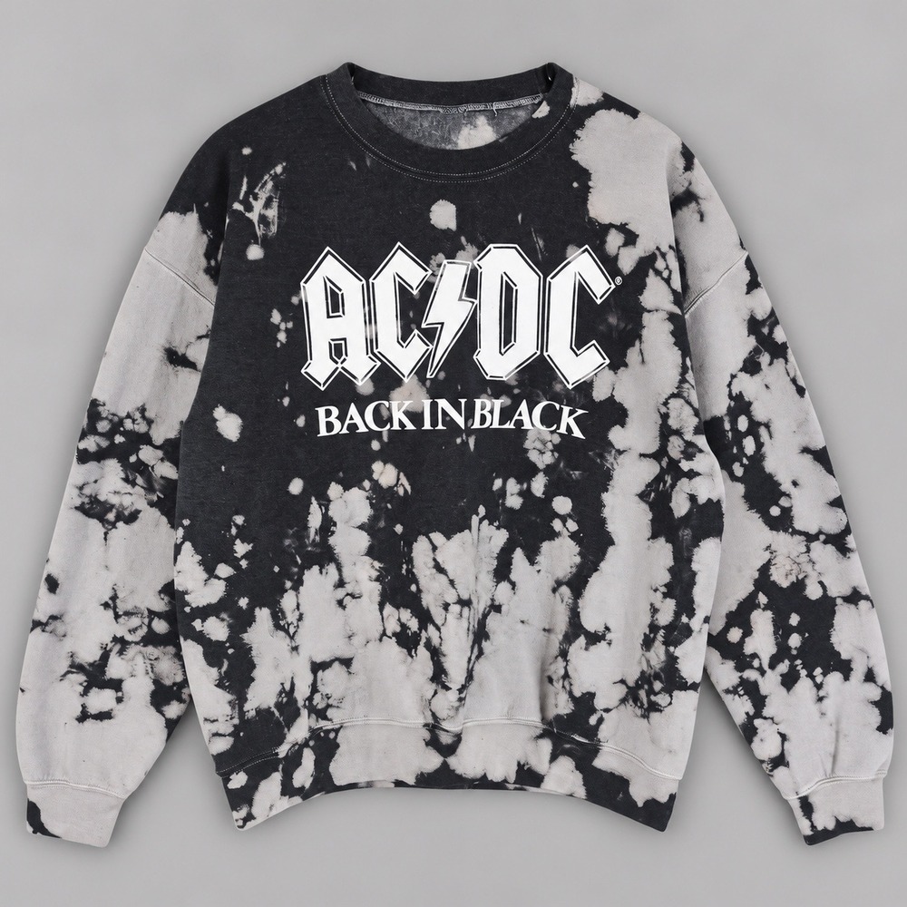 AC/DC Back In Black Bleach Wash Graphic Sweatshirt Large Band Crewneck